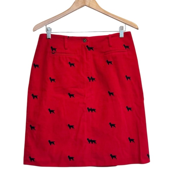 J. MCLAUGHLIN Size 12 Skirt Red Corduroy Black Dog - Picture 1 of 5